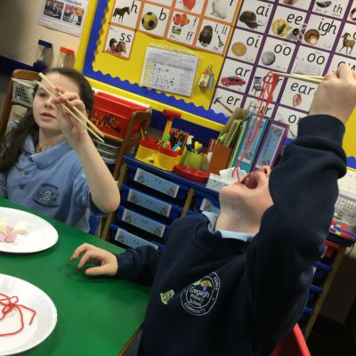 Using chopsticks!